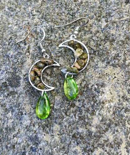 Gemstone moon earrings