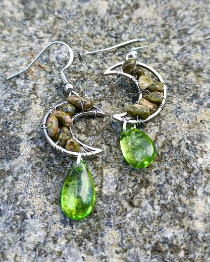 Gemstone moon earrings