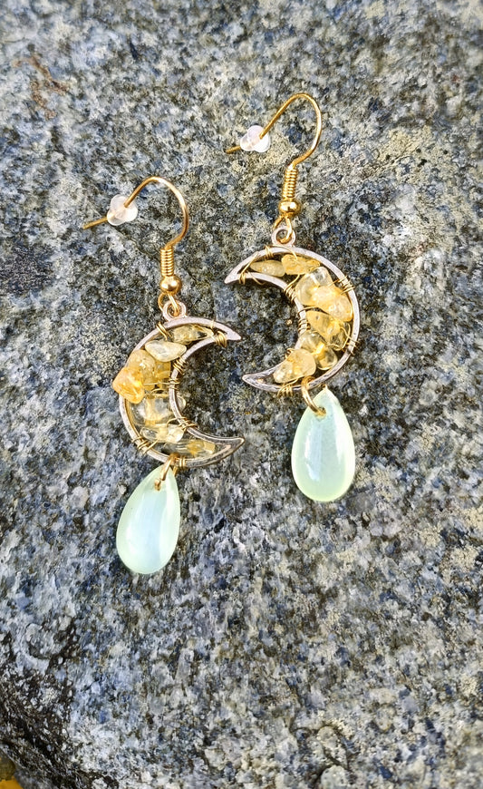 Gemstone moon earrings