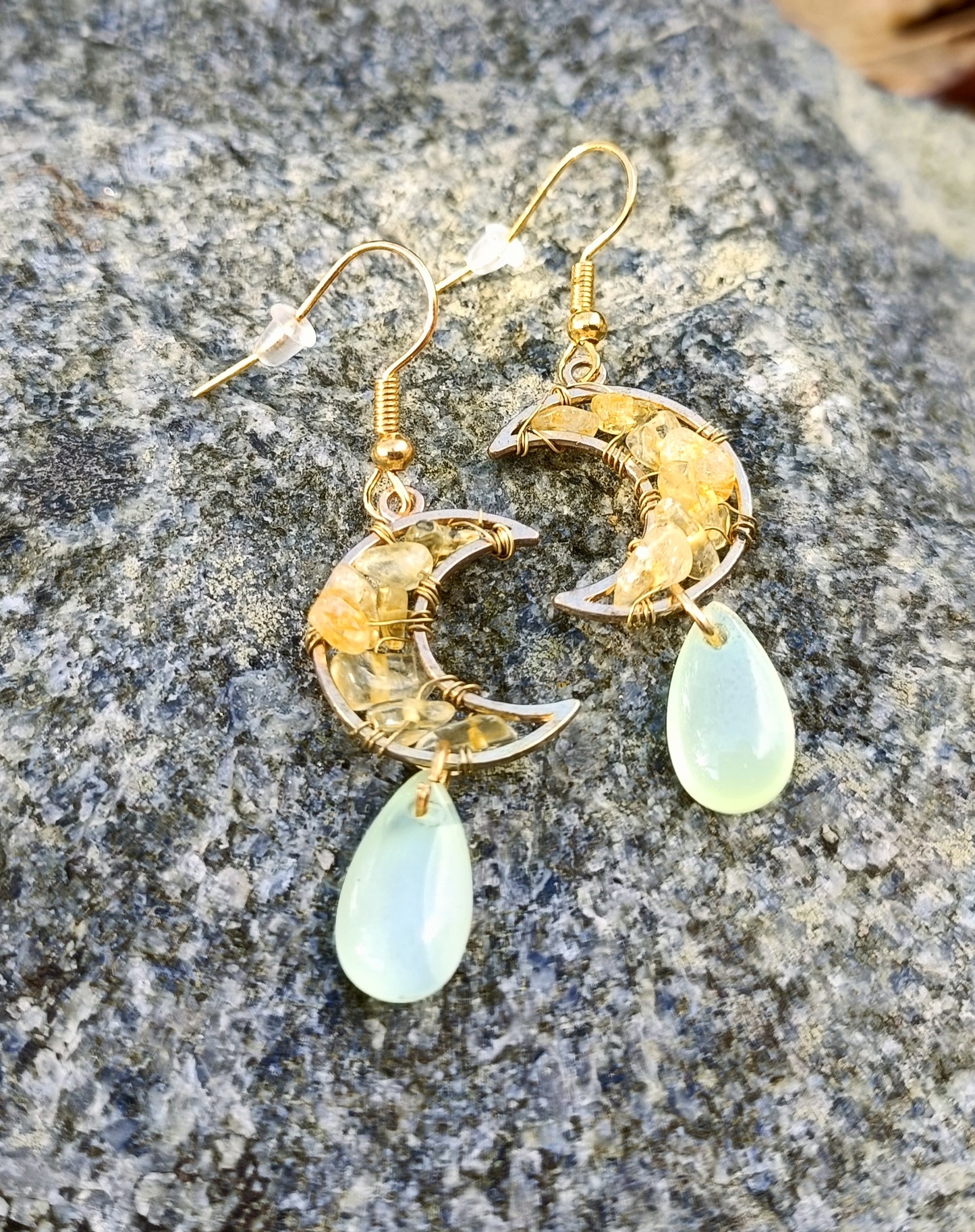 Gemstone moon earrings