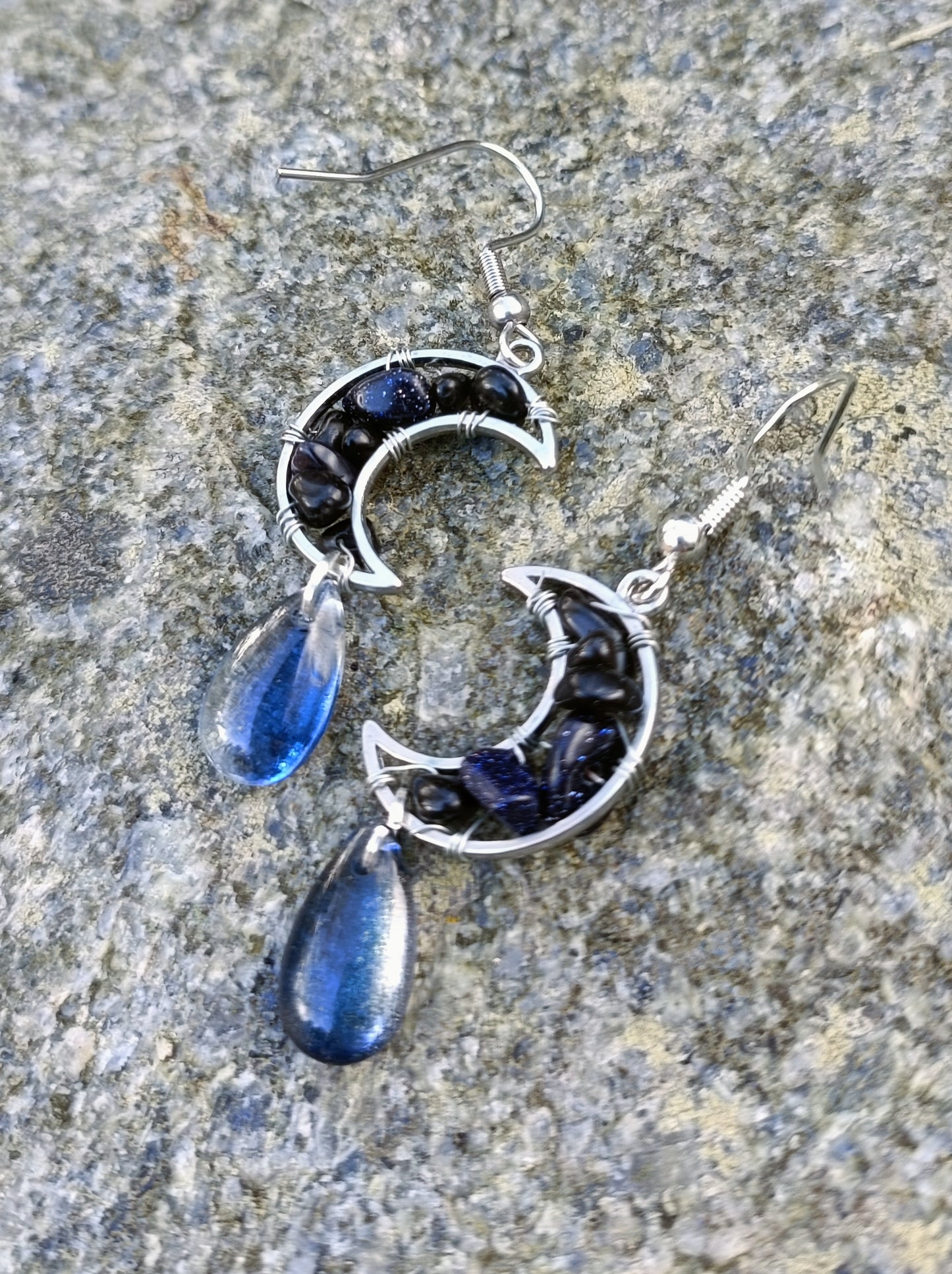 Gemstone moon earrings