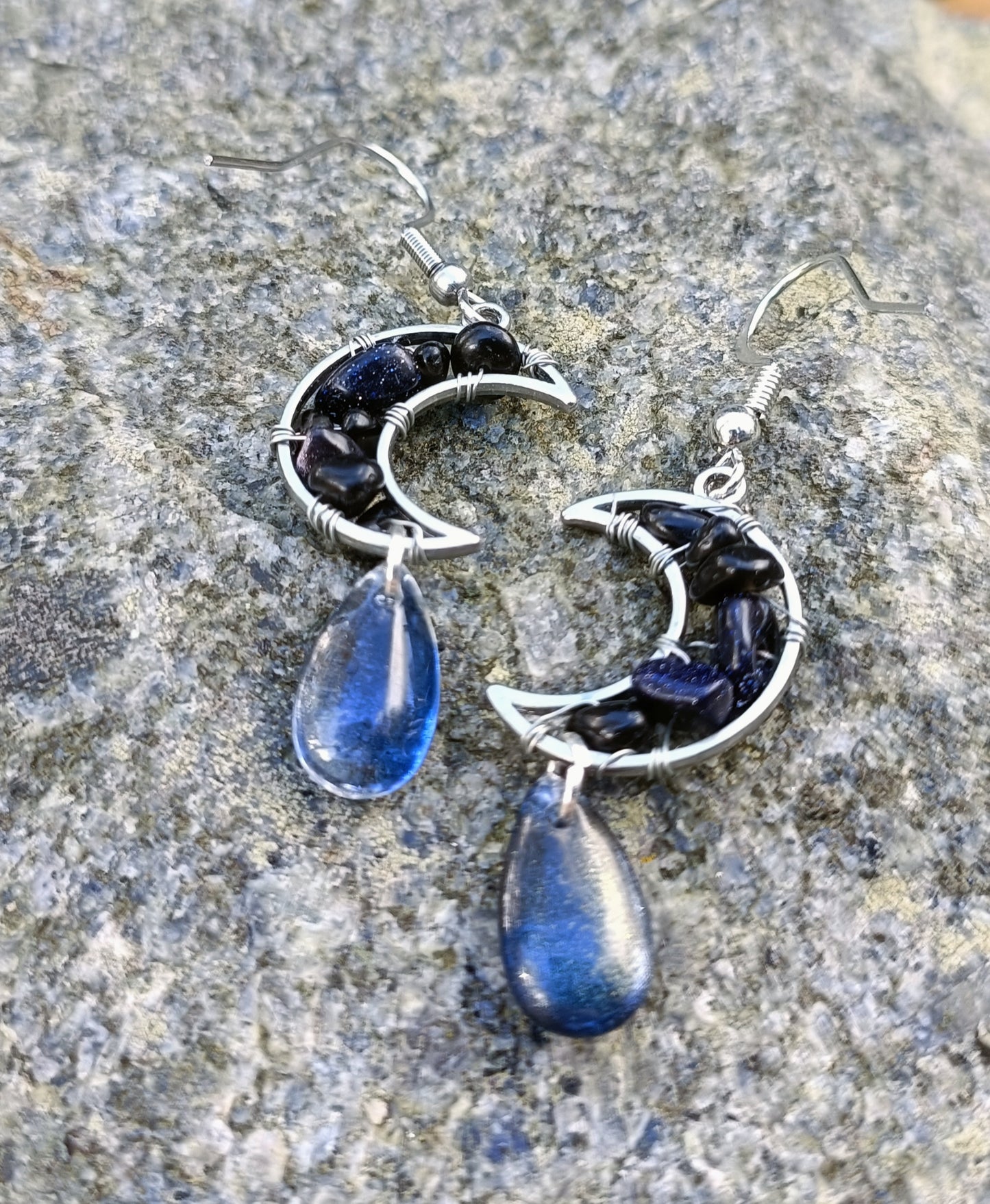 Gemstone moon earrings