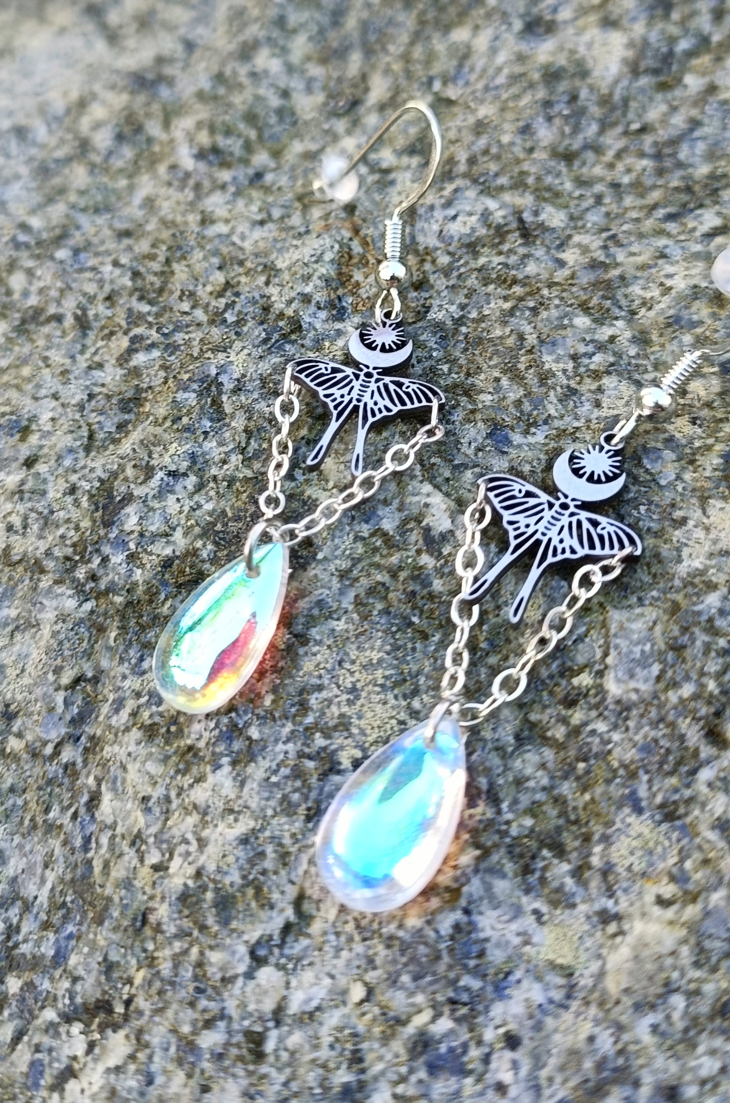 Lunar Moth & Glass Drop Earrings