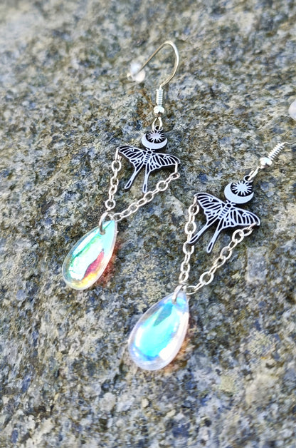 Lunar Moth & Glass Drop Earrings