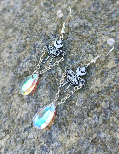 Lunar Moth & Glass Drop Earrings