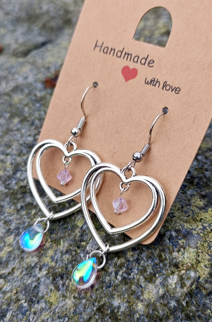 Heart & Glassdrop Earrings