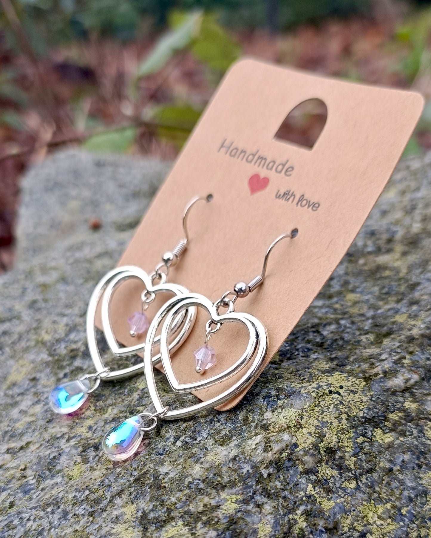 Heart & Glassdrop Earrings