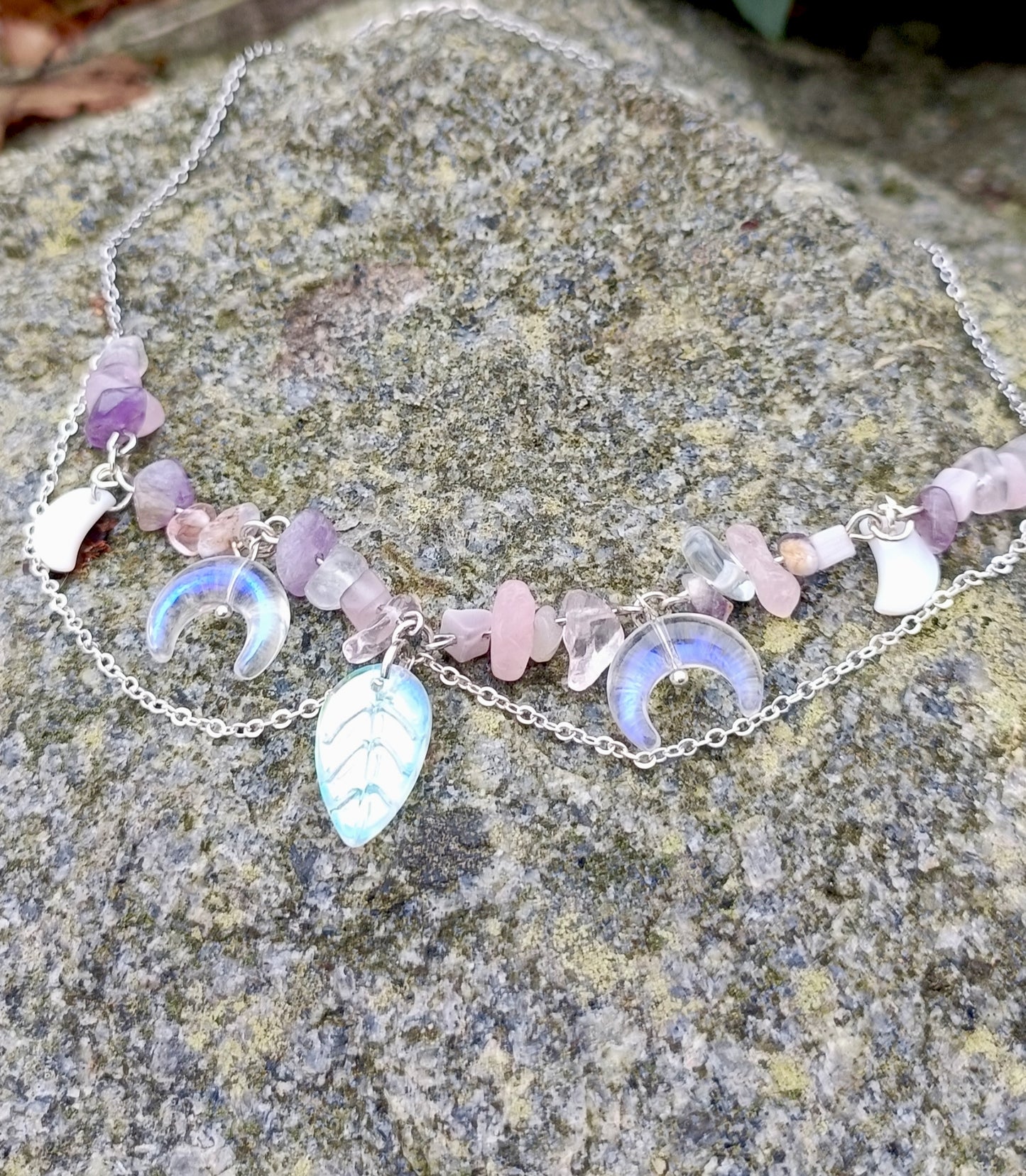 Rose Quartz Leaf & Moon Necklace