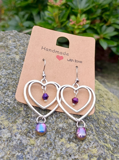 Heart & Glassdrop Earrings