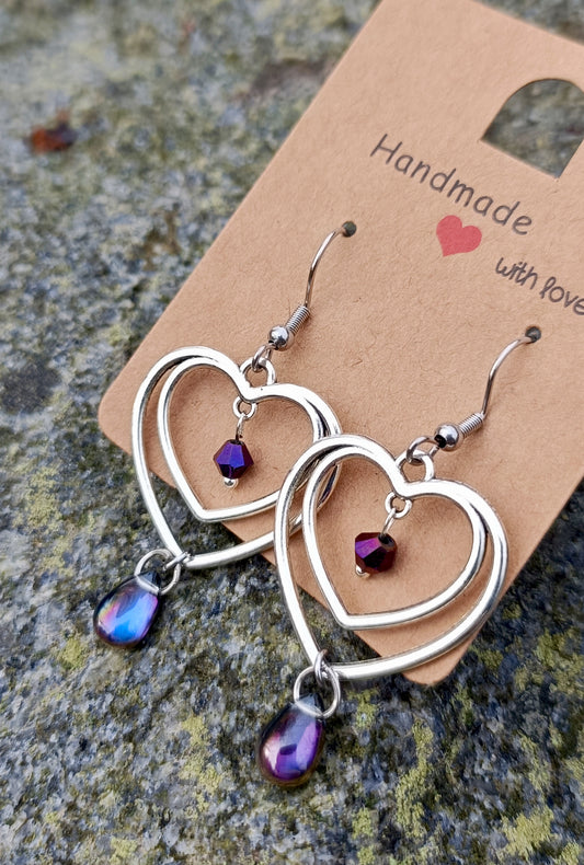 Heart & Glassdrop Earrings