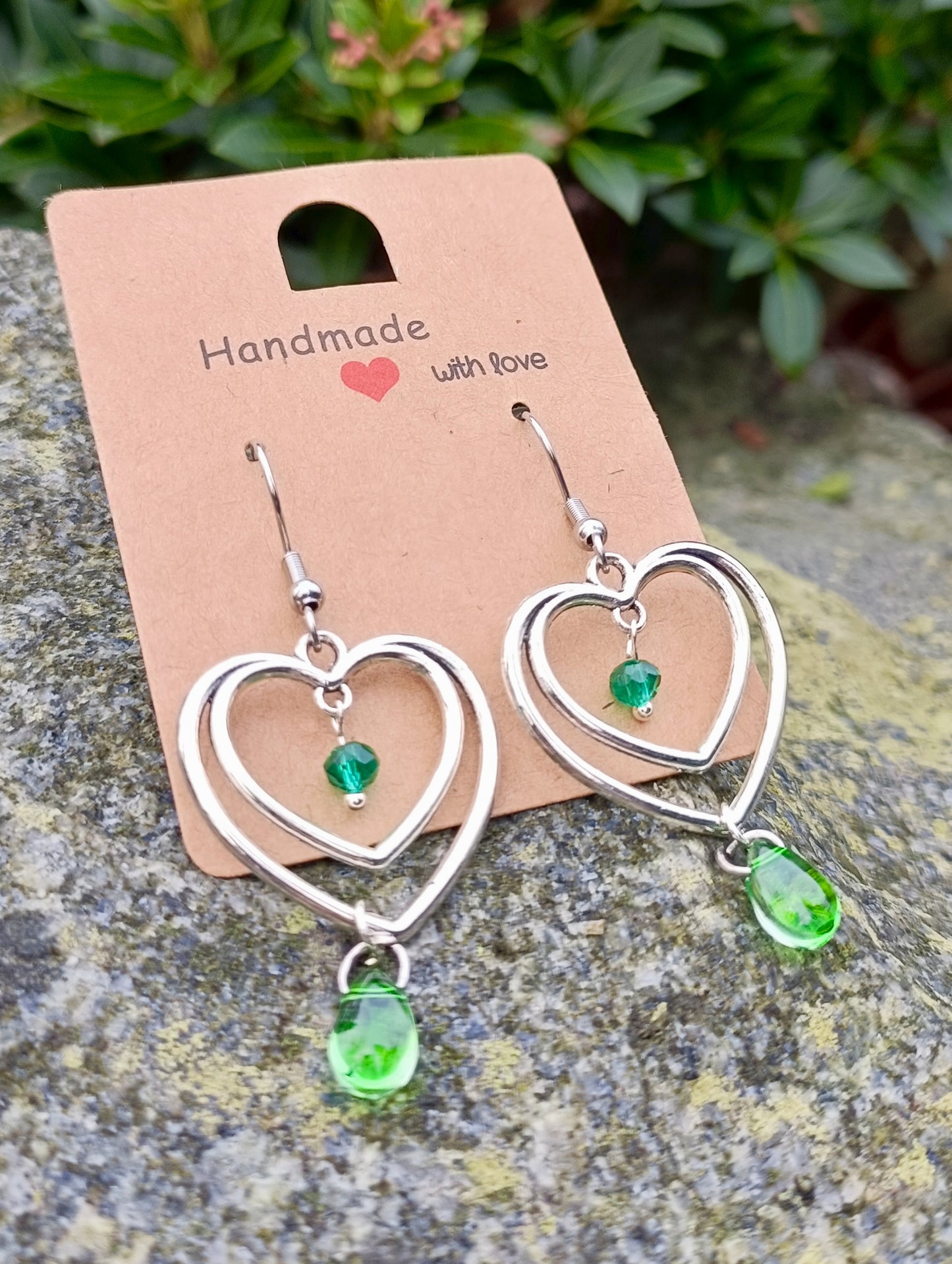 Heart & Glassdrop Earrings