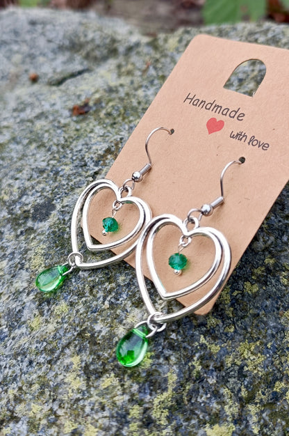 Heart & Glassdrop Earrings