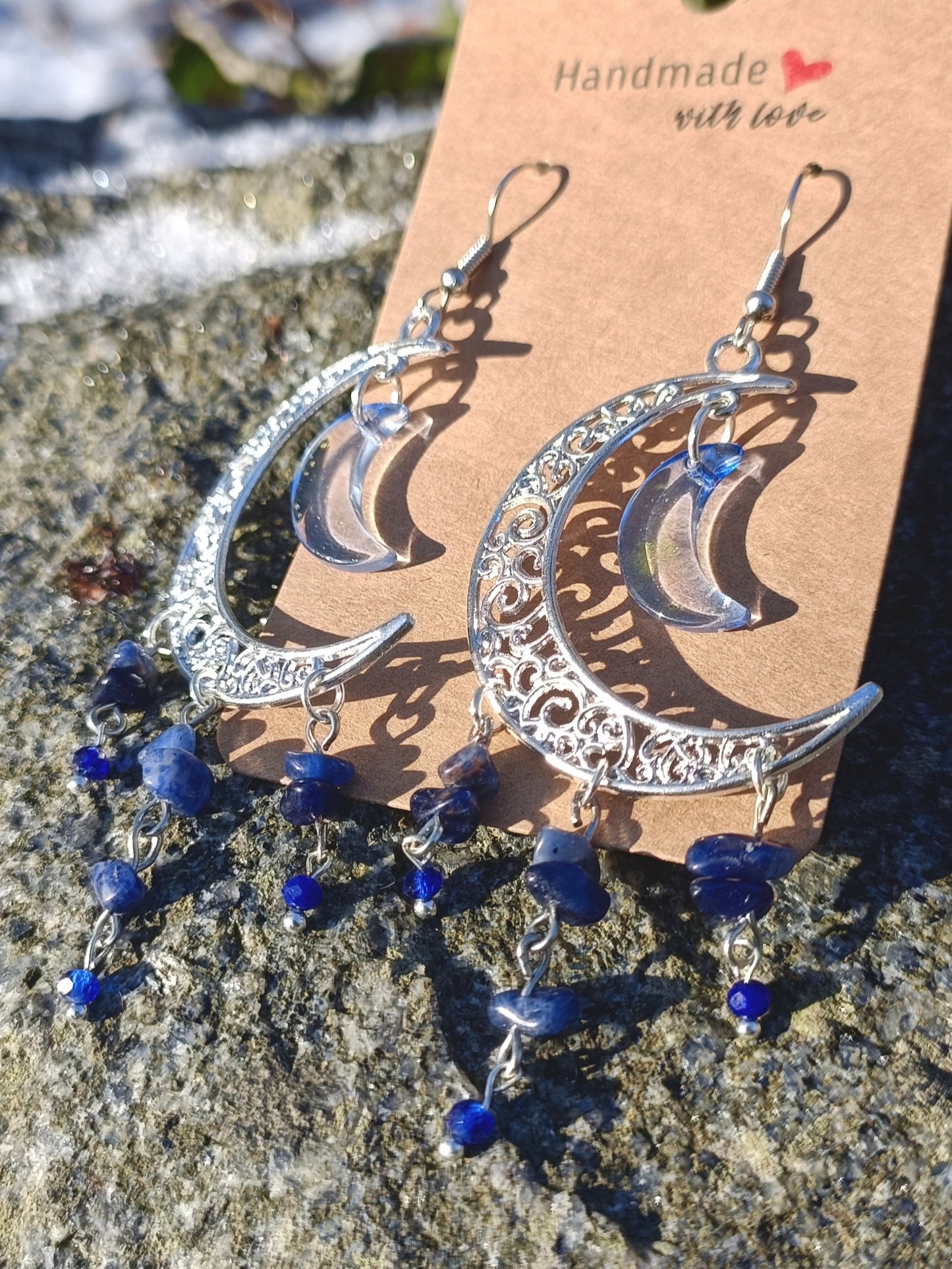 Gemstone Crescent Moon Earrings