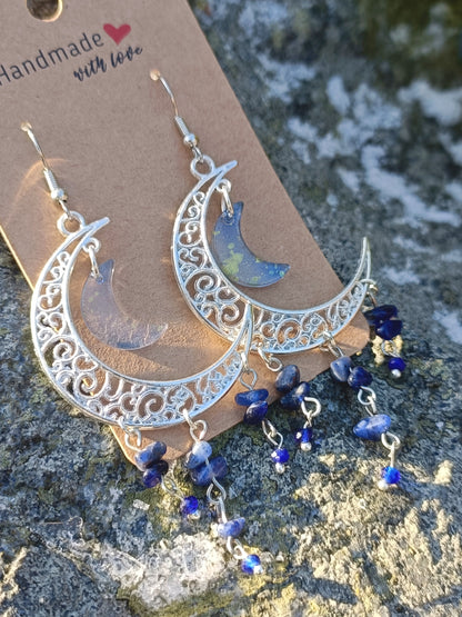 Gemstone Crescent Moon Earrings