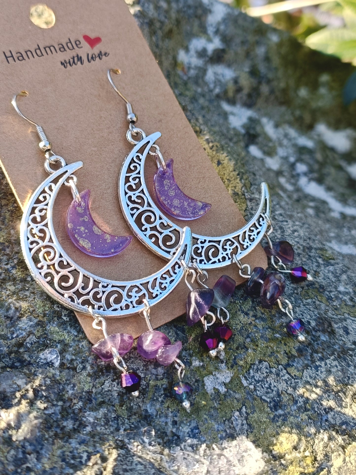 Gemstone Crescent Moon Earrings