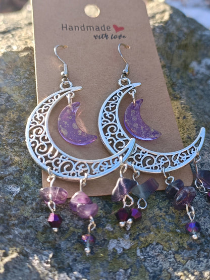 Gemstone Crescent Moon Earrings