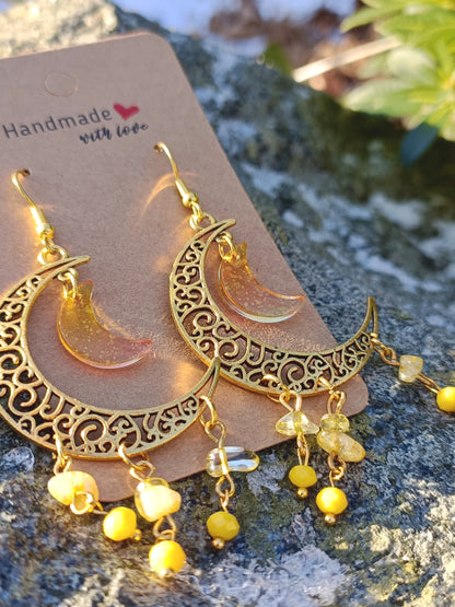 Gemstone Crescent Moon Earrings