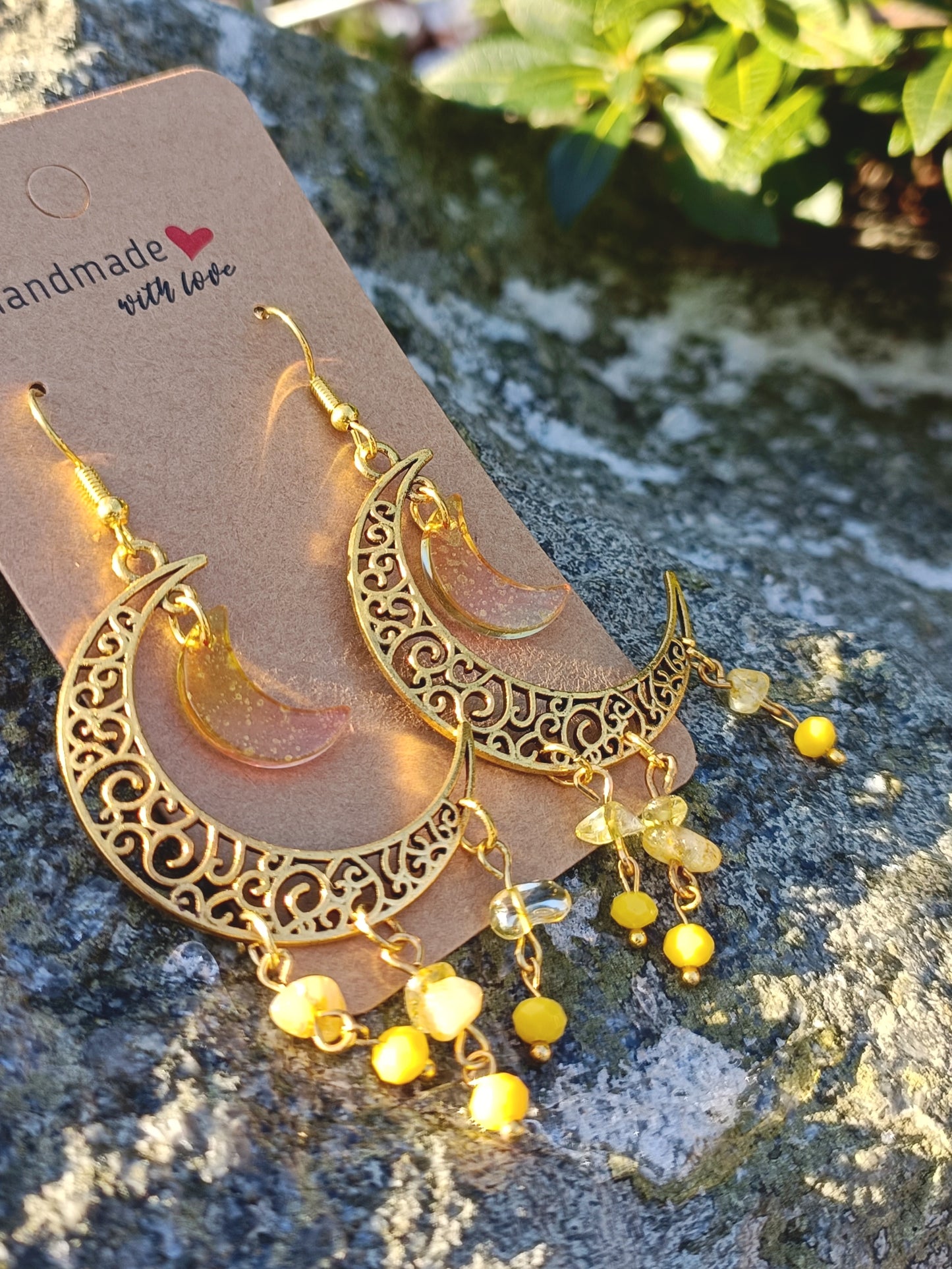 Gemstone Crescent Moon Earrings