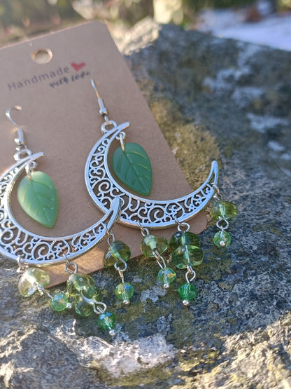 Gemstone Crescent Moon Earrings