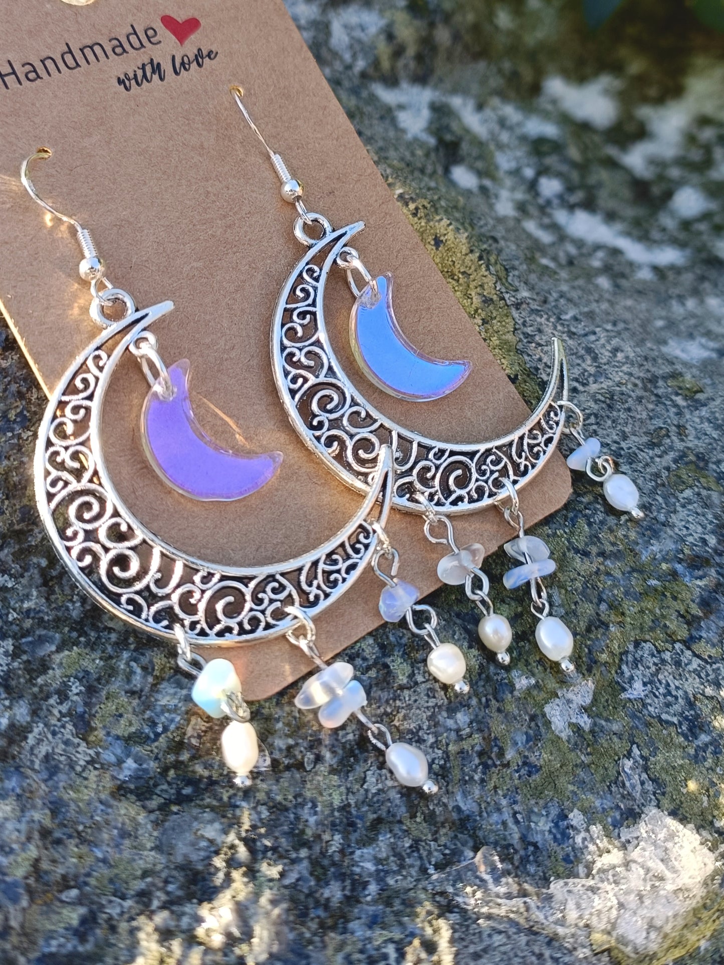 Gemstone Crescent Moon Earrings