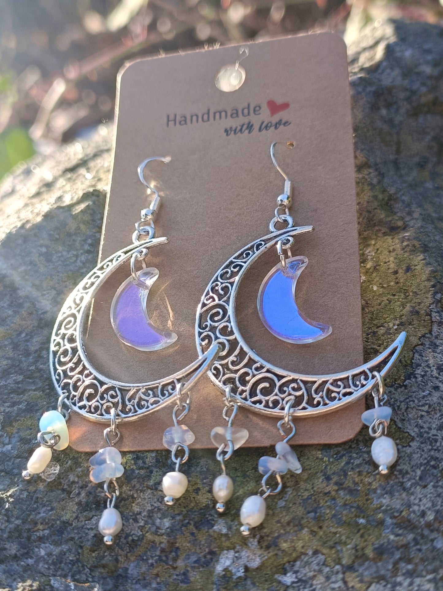 Gemstone Crescent Moon Earrings