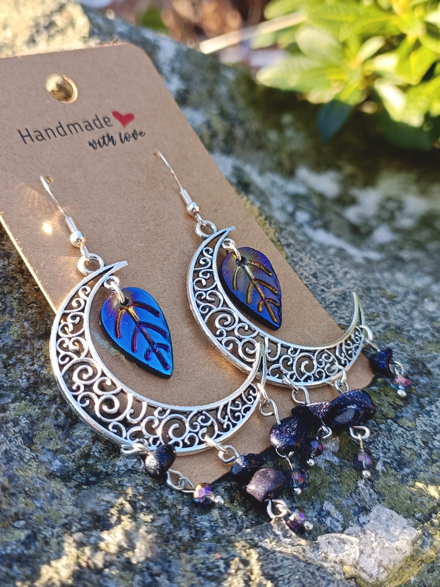 Gemstone Crescent Moon Earrings