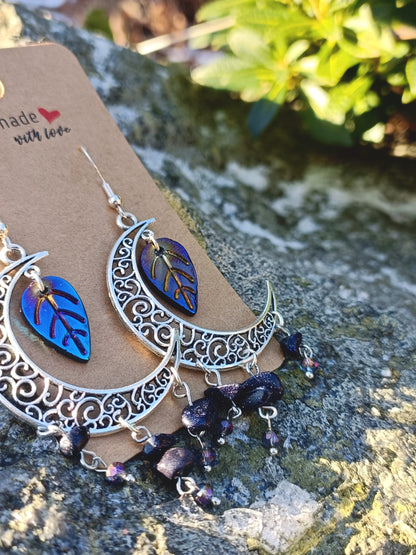 Gemstone Crescent Moon Earrings