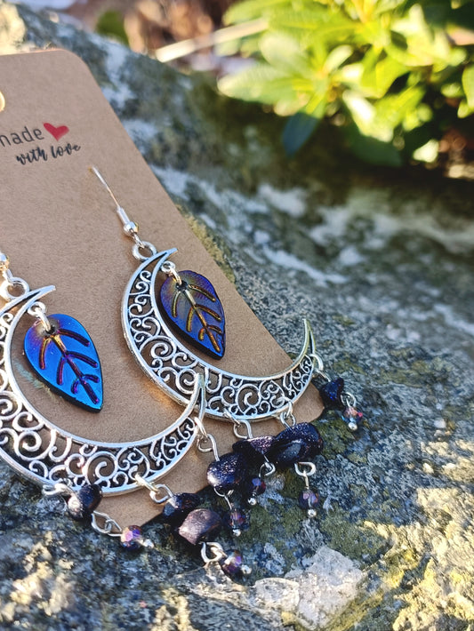 Gemstone Crescent Moon Earrings