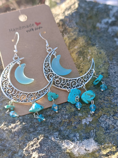 Gemstone Crescent Moon Earrings