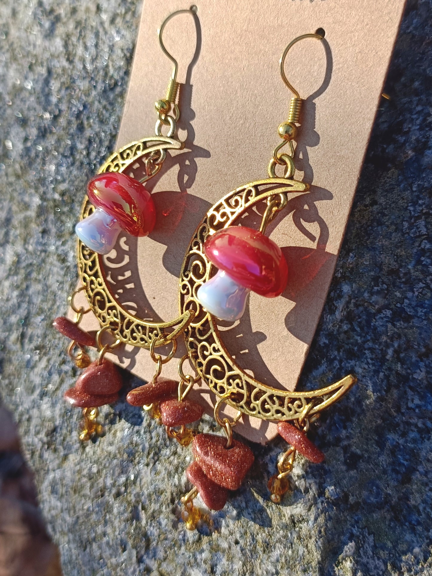 Gemstone Crescent Moon Earrings
